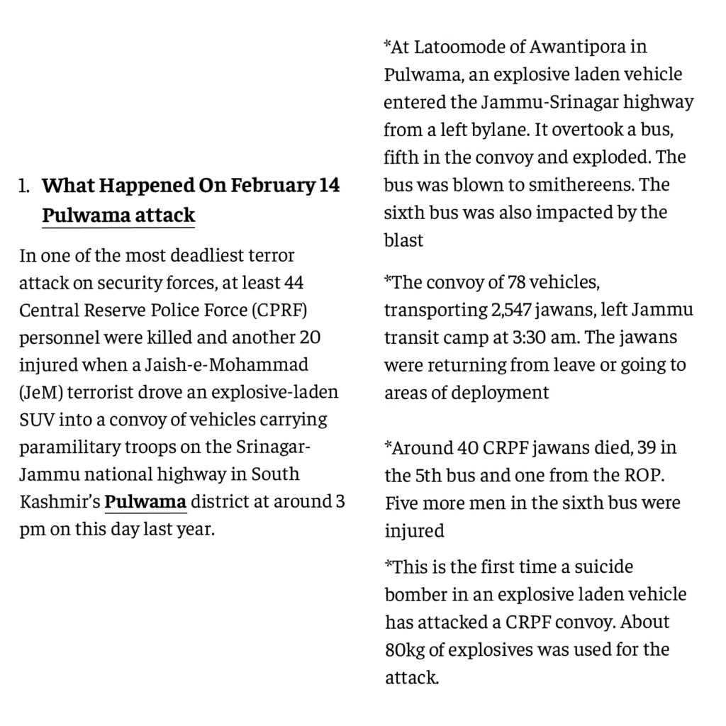 1/6 The terrorist attack by Jaish-e-Mohammed on 14th Feb 2019. The counter attack by India on the terrorist camps of Jaish-e-Mohammad on 26th Feb 2019. The failed counter (?!) attack by Pakistan in response on 27th Feb 2019.