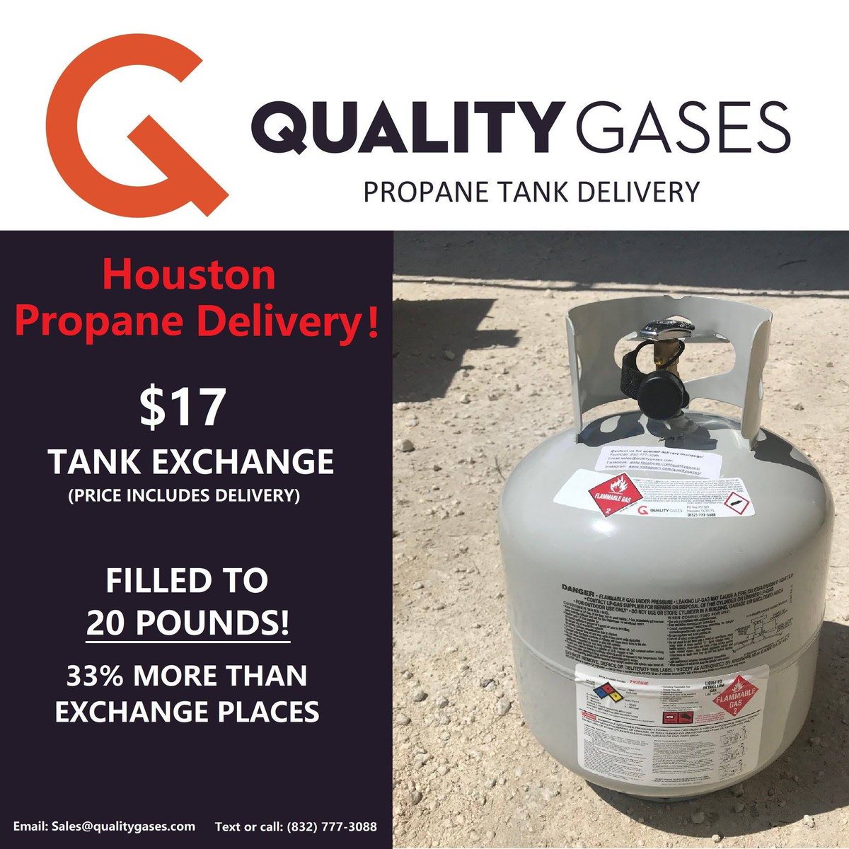 QualityGases's tweet photo. Houston (and surrounding area) Propane Tank delivery and exchanged at your door!  Follow us to keep track of which areas we will be in and updates! #Houston https://t.co/NeCHq6jmI5
