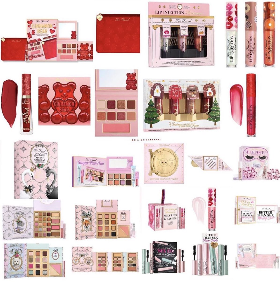 Trendmood on Twitter: "More 🚨❄️ NEW! #TooFaced Holiday Collection  🎄Includes -Enchanted Advent Calendar $100 -Cinnamon Bear Makeup Set $39  -Christmas Snuggles &amp; Melted Kisses Liquid Lipstick Set $25 -Lip  Injection Extreme Cinnamon