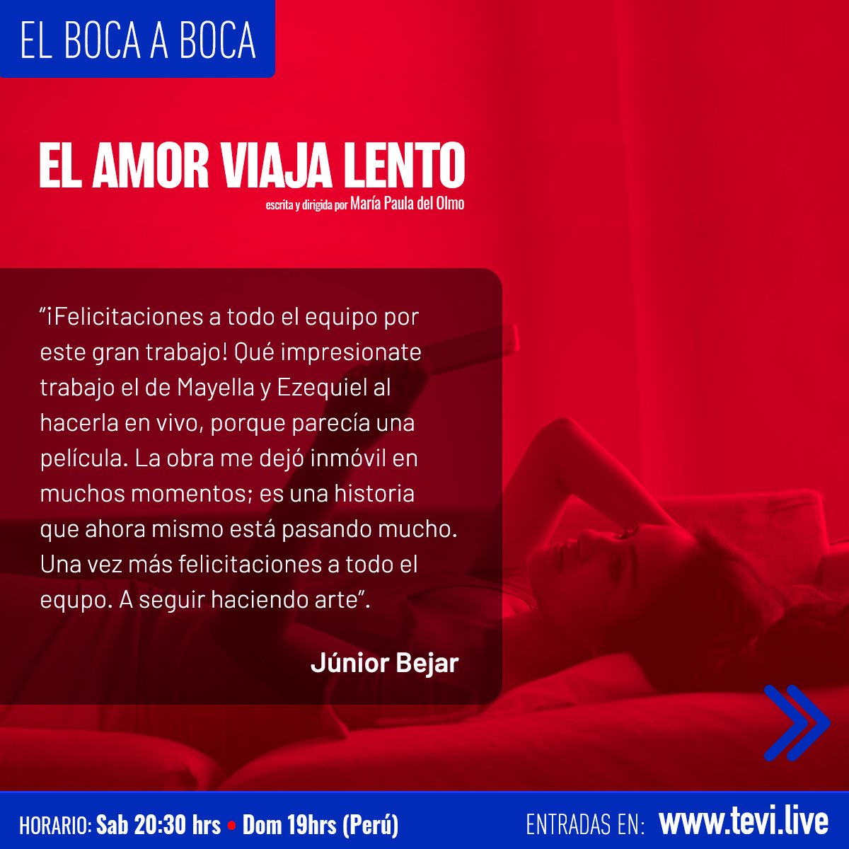 TeviLive's tweet photo. [#ElBocaABoca] ⏩ Estos fueron los maravillosos comentarios del público en el ESTRENO de El Amor Viaja Lento. No te pierdas la 2da función HOY DOMINGO 13 a las 7:00 p.m. (Perú). Ve por tus entradas a https://t.co/I7emsYY5it ❤️ https://t.co/DSGS5HP8Dh