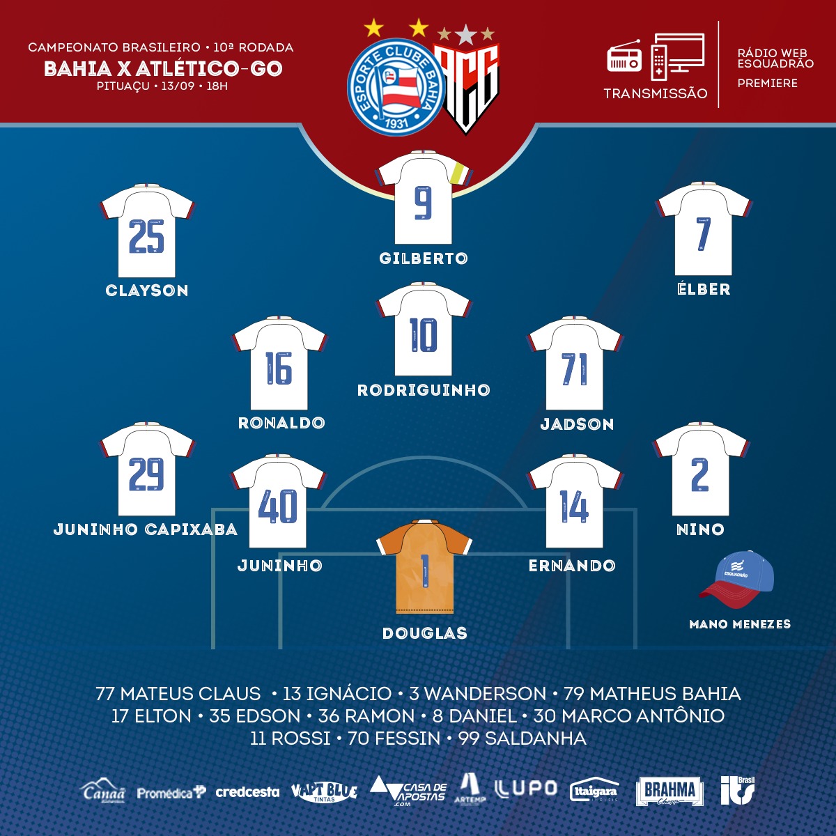 ecbahia's tweet photo. 📝 Após sair 1º no #SócioDigital, confira a escalação tricolor #BBMP https://t.co/GneVJXYRON