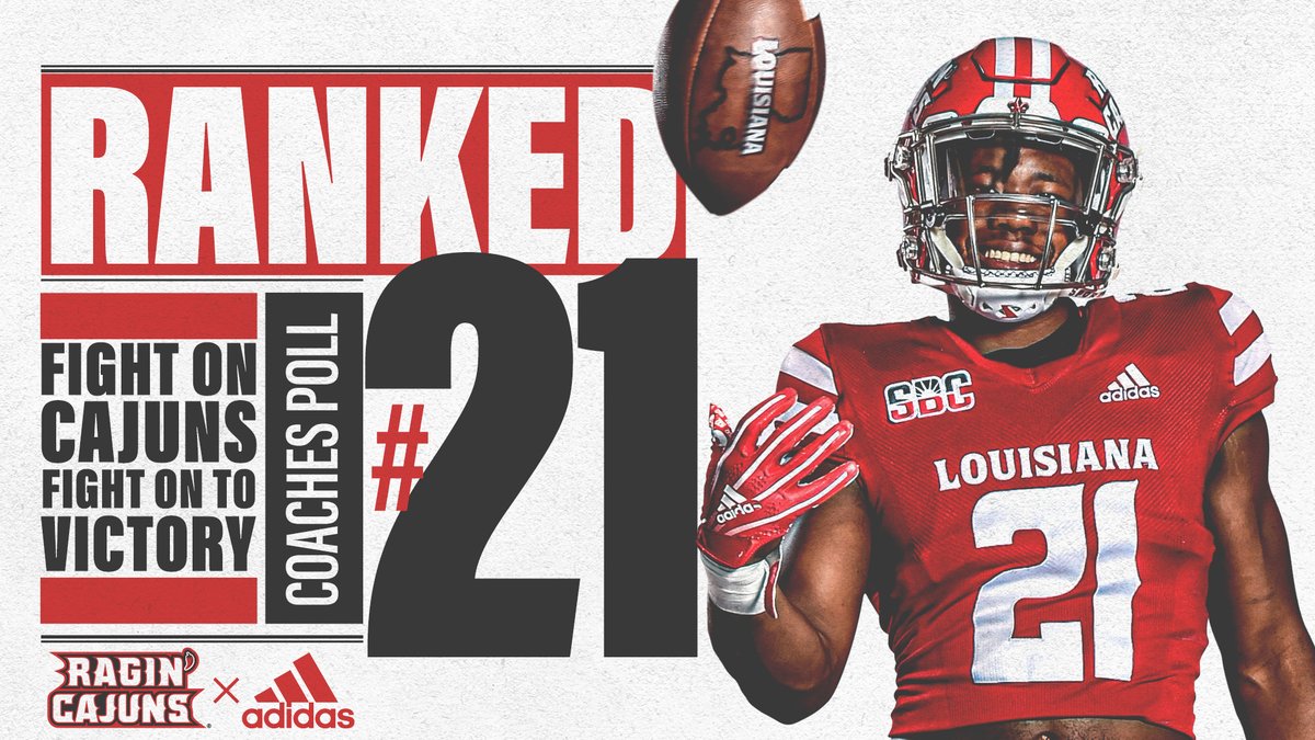 📈 The 𝘙𝘢𝘨𝘪𝘯' 𝘊𝘢𝘫𝘶𝘯𝘴 are ranked No. 21 in this week's USA Today/Amway Coaches Top 25 Poll. 

#cULture | #GeauxCajuns