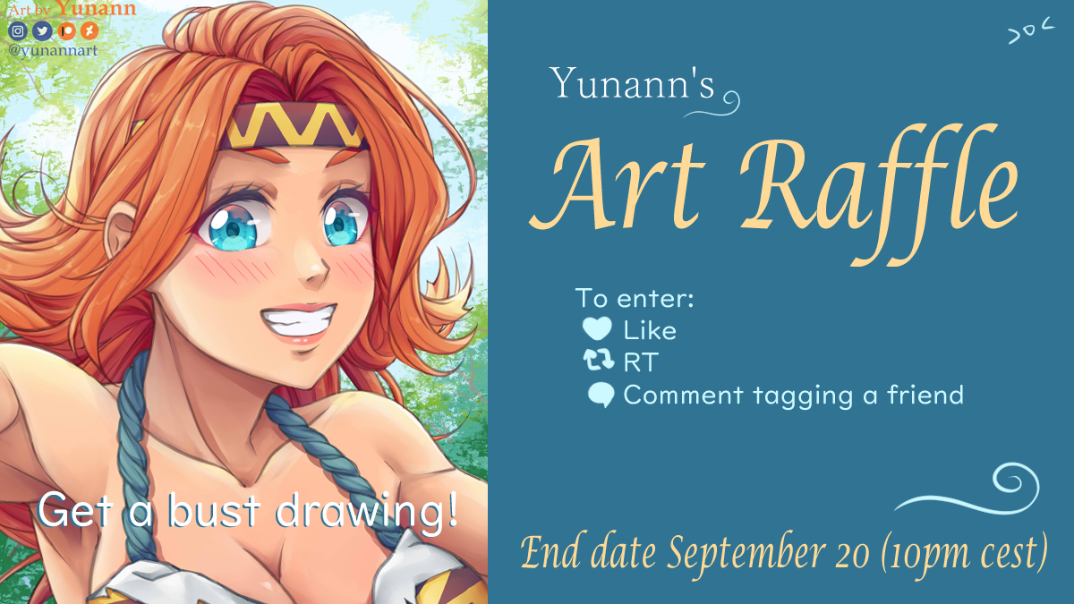yunreart's tweet photo. 🎁 ART RAFFLE!!! 🎁
The winner will get a free bust drawing like the one showed~

To enter you must:
☑️ Be a follower
💙 Like
🔃 RT
🗨️ Comment tagging a friend

🌸 You can enter until September 20 (10pm CEST) 🌸
Good luck everyone! 😊

#artraffle #artgiveaway #raffle #giveaway https://t.co/BA6ed45PGR