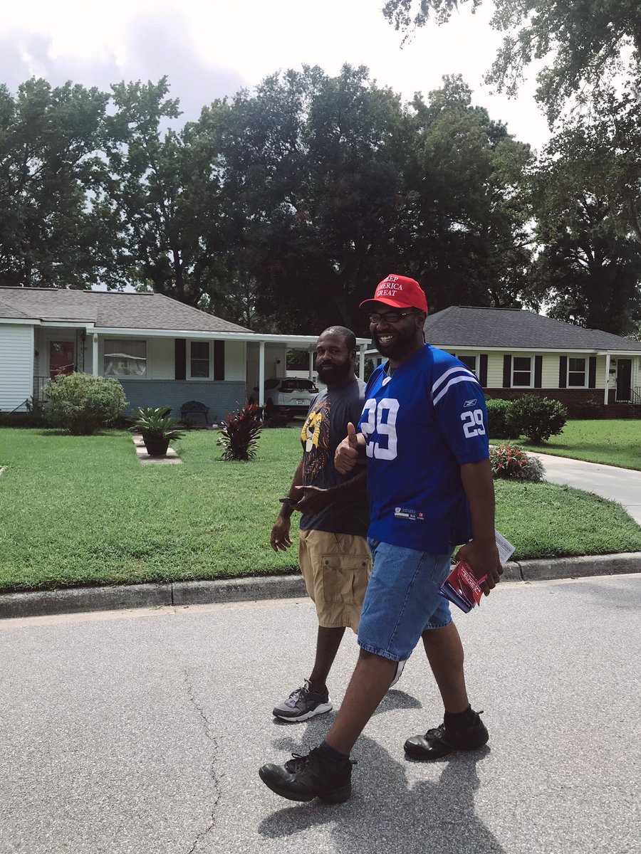 harn_jacquelyn's tweet photo. “We’re knocking doors because we want to see a RED Chatham County!” 

These are the faces of amazing volunteers after a hot day of knocking doors. Democrats don’t stand a chance with guys like these! #GeorgiaGrit #KAG #LeadRight https://t.co/nOPQulsSCV