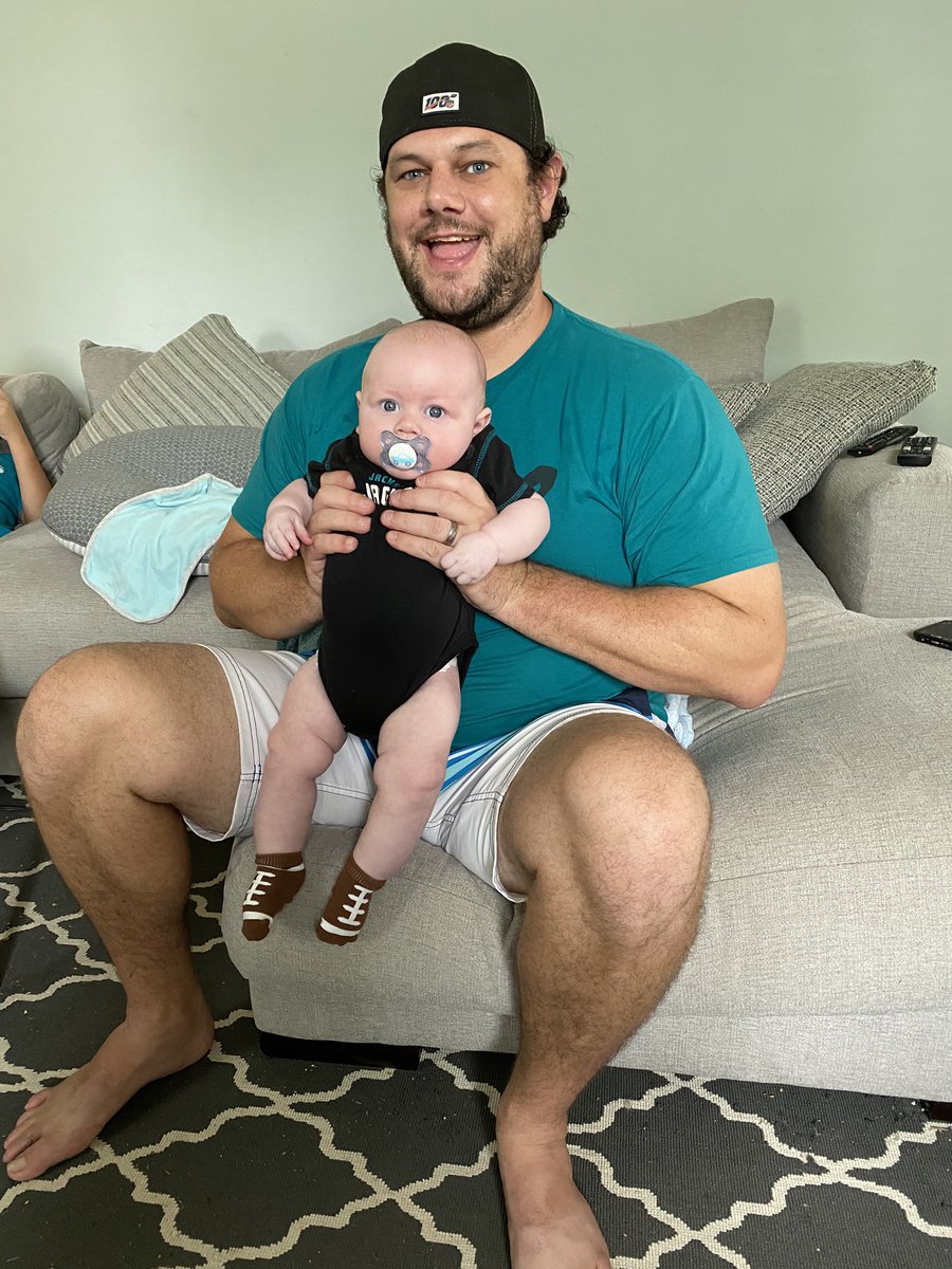 EmFlem1220's tweet photo. In this photo, we see the moment the youngest child discovered he was born into the painful life of being a Jaguars fan. 

But we won today so all is well!! https://t.co/FhQqOdFWtm