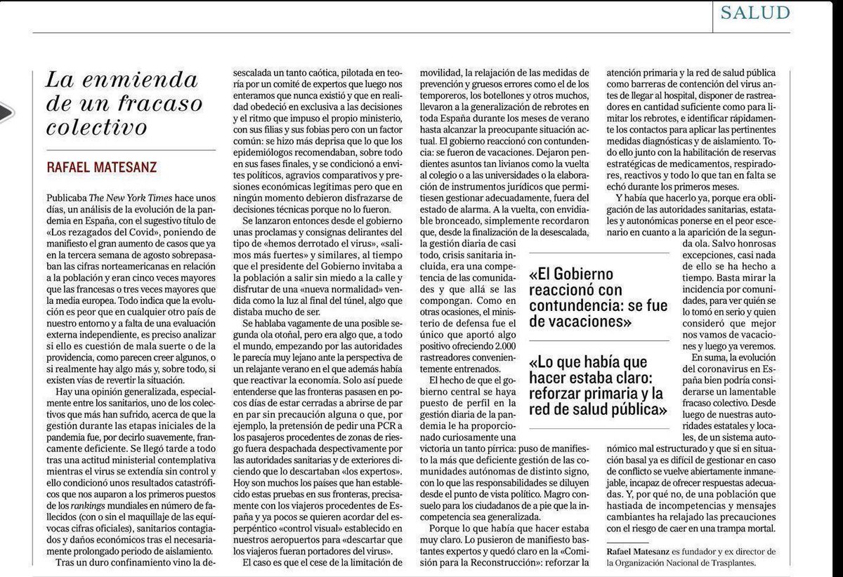 Otro sanitario afectado de la pataleta gremial de q se nos acusa y q quiere q le hagan casito😏
El Dr #RafaelMatesanz fundador de <a href="/ONT_esp/">Organización Nacional de Trasplantes</a>
Por cierto,es la más precisa descripción de lo que ha ocurrido con la pandemia d #COVID19 en España q he visto. Imprescindible su lectura ⬇️