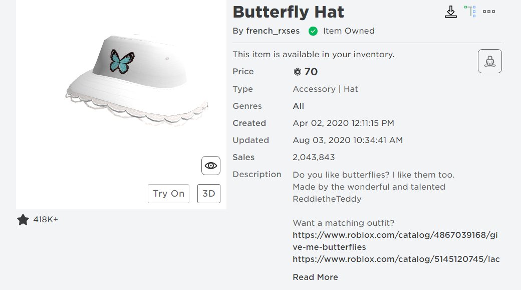 Teddy On Twitter Butterfly Bucket Hat Is The First Ugc Hat To Get 2m Sales Thank U All Very Much I Ll Be Doing More Ugc Concepts To Shoot My Shot - butterfly bucket hat roblox