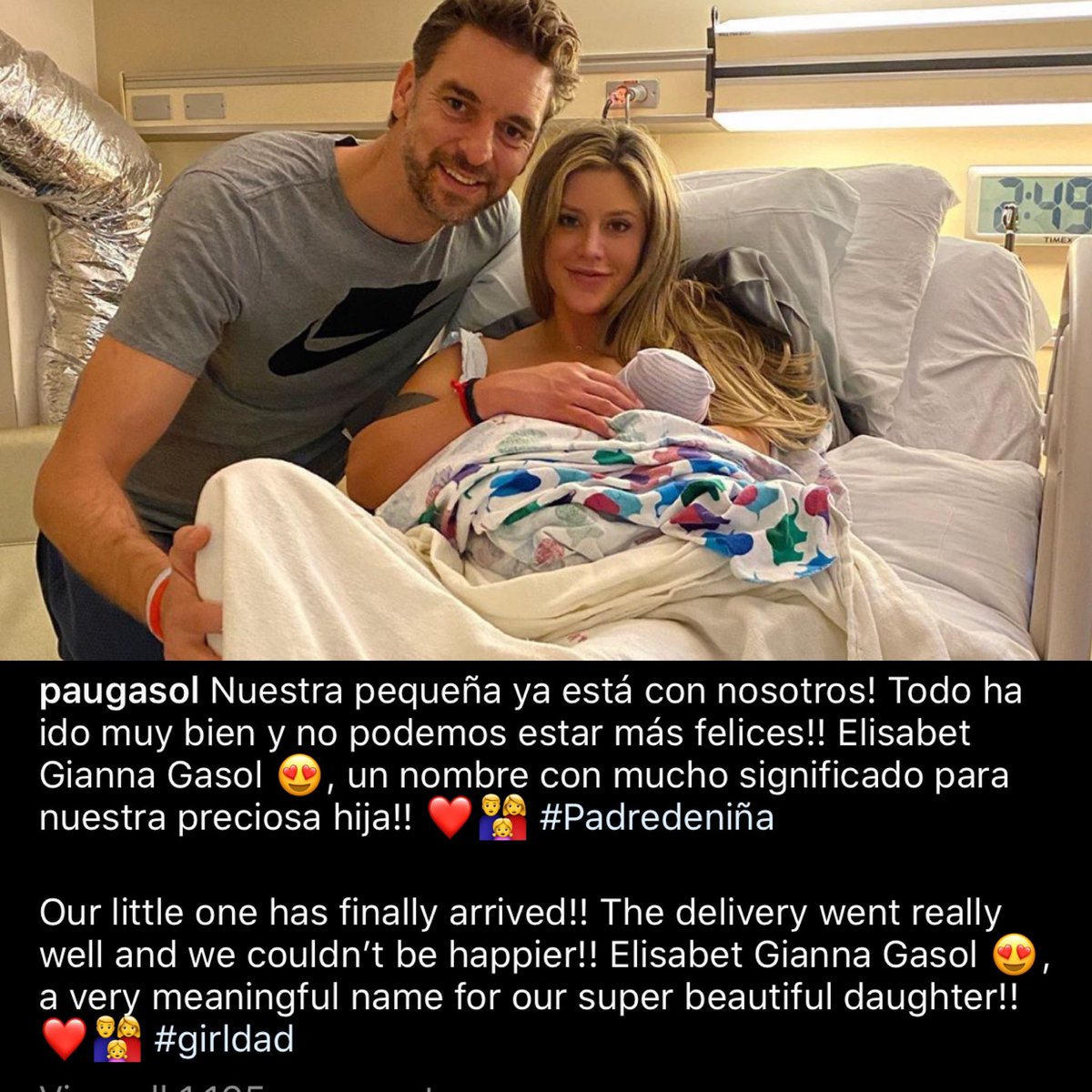 ComplexSports's tweet photo. Pau Gasol named his newborn daughter after Gigi 🥺

Elisabet Gianna Gasol 💜 #GirlDad https://t.co/UW2PkzYmIB