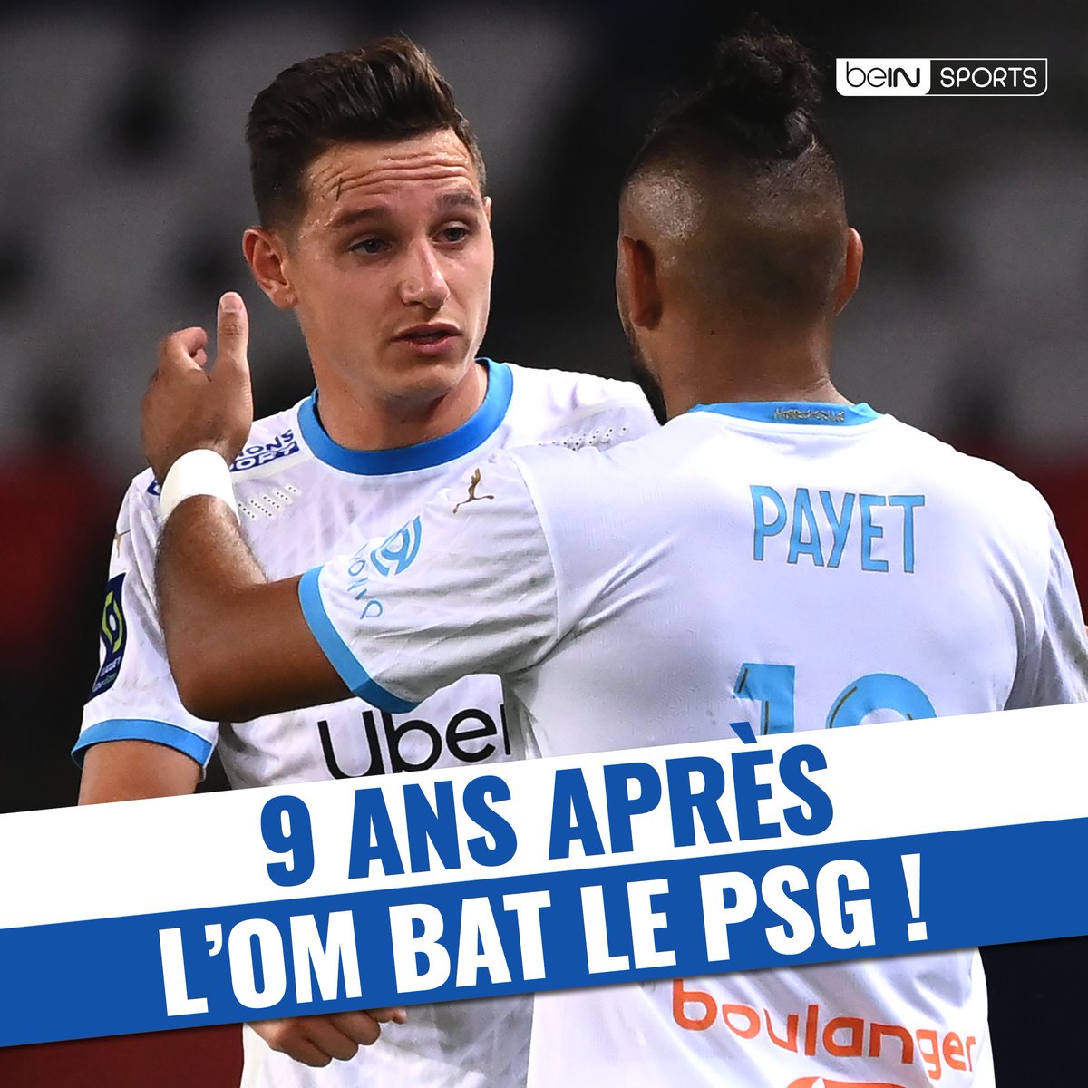 🇫🇷 #PSGOM 
⚽ 9 ans après, l'OM bat le PSG dans un match sous haute tension (5 cartons rouges) !
💥 Une victoire 1-0 grâce à Florian Thauvin !
⚡ Carton plein pour Marseille avec 6 points en 2 matchs !