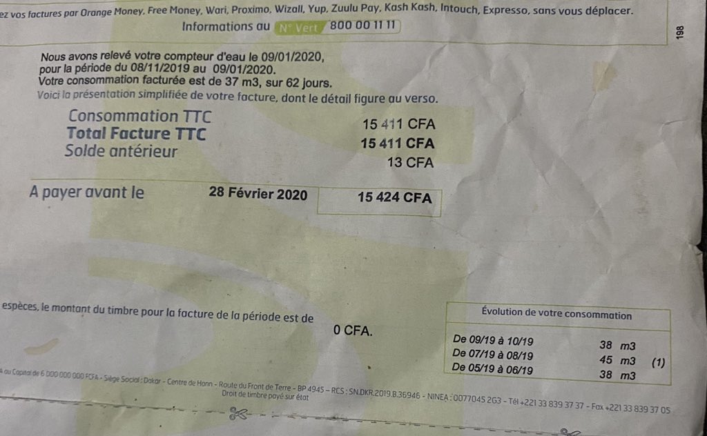 J’ai emménagé à Liberté 4 il y’a deux ans en 2018 et mes factures tournaient autour de 6000, 8000 frs max.Fin 2019 début 2020 la facture double 15, 18000 je ne dis rien me disant que peut-être mes habitudes ont évolué n’empêche je tournais autour de 35 m3 sur deux mois