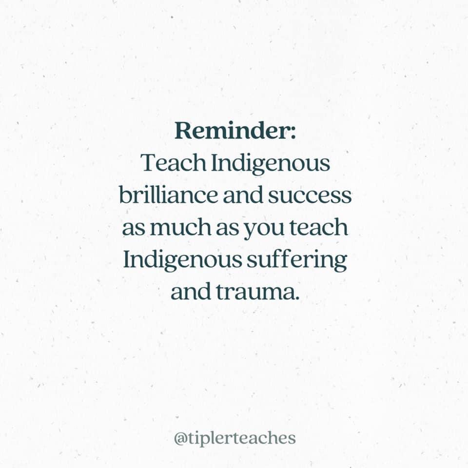 wesaquje's tweet photo. A really good reminder from @tiplerteaches. Yes, Indigenous people have faced a lot of trauma. We are also absolutely resilient. https://t.co/vo1AOv5tIC