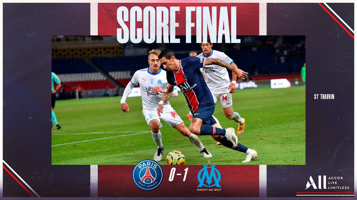 PSG_inside's tweet photo. Fin du match. 🔚 

Le Paris Saint-Germain s'incline dans ce #Classique. 

#PSGOM https://t.co/RrKiUVjdWt