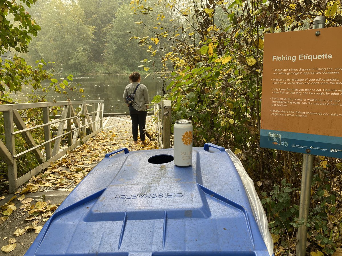 Drinking is banned in Vancouver parks but we’ve got a recycle bin for cans next to a fishing area for purely innocent reasons