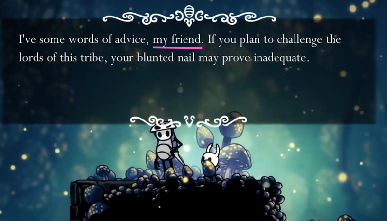 NightMargin's tweet photo. people who call the protagonist of hollow knight "the knight" are very formal and polite and people who call them "little ghost" are passionate about fandom and headcanons, both are cool and well but let's not forget that the real mvp simply calls them "Friend" https://t.co/GXV5ikDuIW