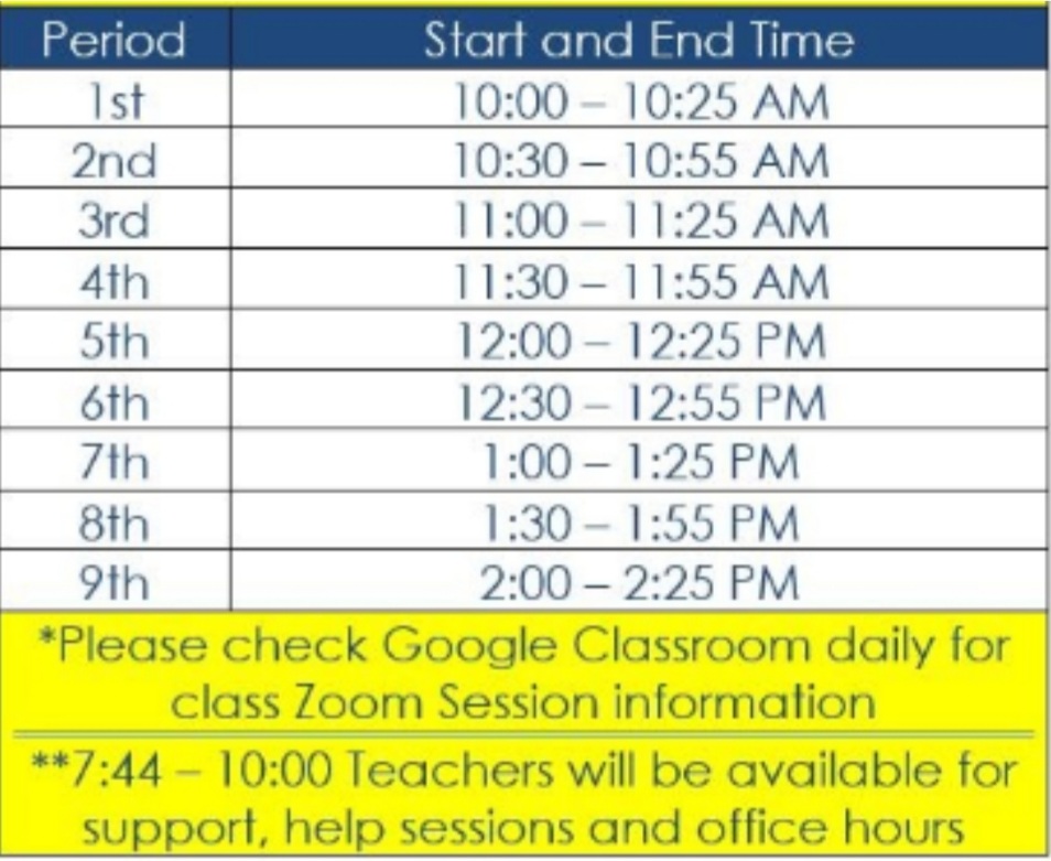 HartzlerMr's tweet photo. Bell schedule for our first virtual Monday! #granvillepike https://t.co/1P8rs4aidx