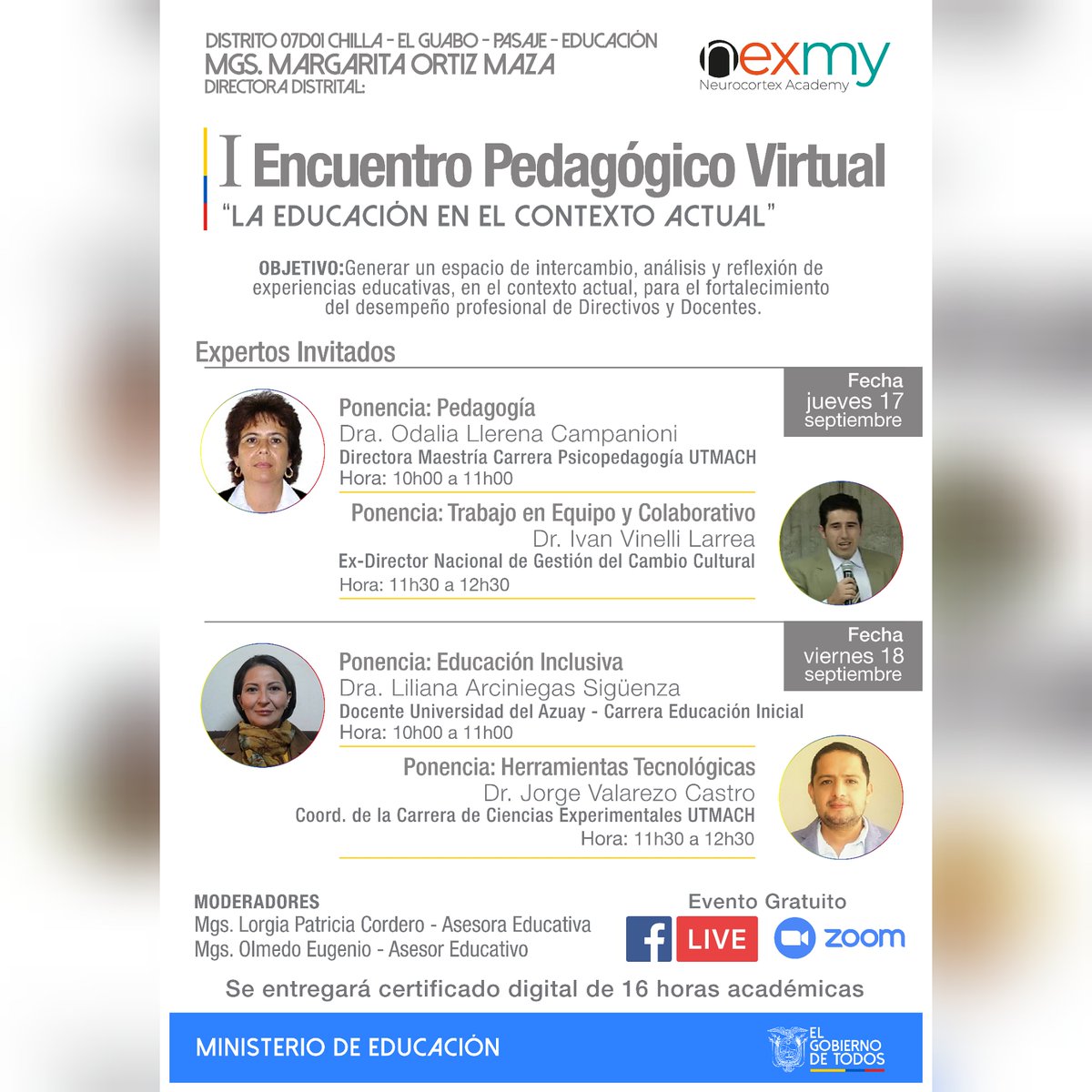 jorgearmi20's tweet photo. 𝐈 𝐄𝐍𝐂𝐔𝐄𝐍𝐓𝐑𝐎 PEDAGÓGICO 𝐕𝐈𝐑𝐓𝐔𝐀𝐋 "𝐋𝐚 Educación 𝐞𝐧 𝐞𝐥 𝐂𝐨𝐧𝐭𝐞𝐱𝐭𝐨 𝐀𝐜𝐭𝐮𝐚𝐥"
Organiza: Distrito 07D01 Chilla-El Guabo-Pasaje Educación
#Inscríbete: https://t.co/5cEDlxrJlX  
📅 Día: 17 y 18 de septiembre 2020
⏰ Hora: de 10:00 a 13:00 (Hora Ecuador) https://t.co/jZRwdWicL7