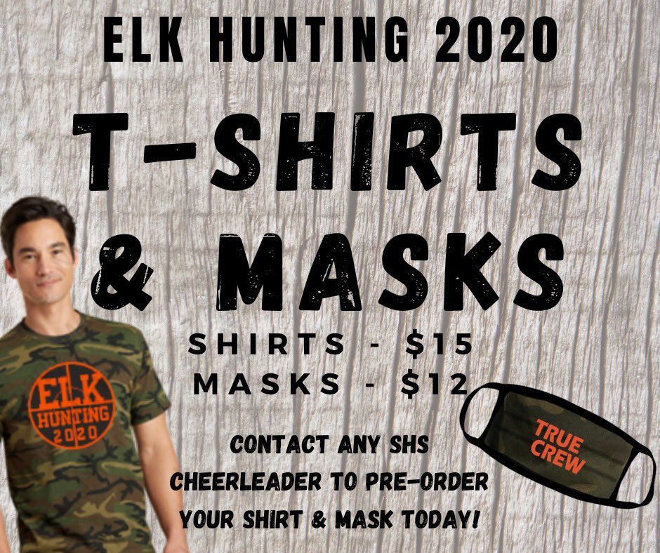 SHSBoroBlueCrew's tweet photo. It’s Elk hunting season! For this weeks game vs. Centerville we have camp masks and T-shirts for sale! $12 for a mask and $15 for a T-shirt
There are limited quantities so see a Varsity cheerleader to order or purchase at the home boys soccer game on Thursday night! Go Panthers! https://t.co/DKo3SjUJUh