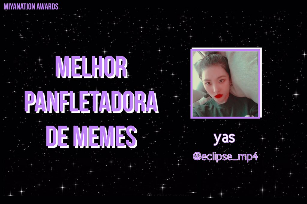 miyasduck's tweet photo. Sempre marcando sua presença no squad com seus gifs da gretchen, tulla luana e andressa urach, a @eclipse_mp4 é a ganhadora do prêmio de melhor planfetadora de memes

#MIYAWARDS https://t.co/69GG8dXtIp