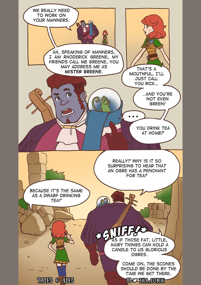 tna_comic's tweet photo. Tales &amp; Ales' Pages 37-40 are here!

Read the comic as how we intended at Webtoons, link in our profile.

#comics #comic #comicart #webcomic #dnd #dungeonsanddragons #webtoon #fantasy #fantasyart #story #art #amber #redhead #cat #cats #felis #tapas #tapastic #dndmemes #ogre #bard https://t.co/Nhgbs9g57D