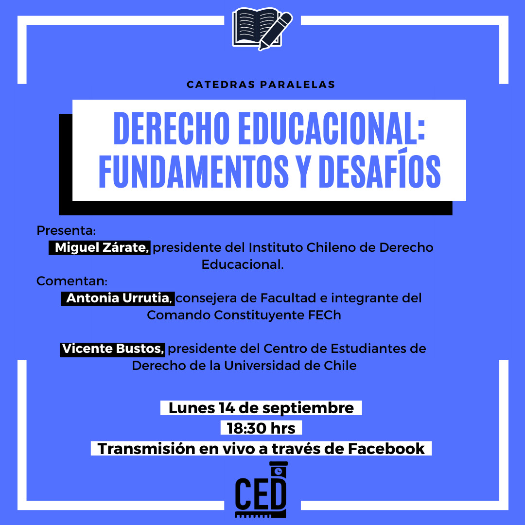 Ichde_Chile's tweet image. Imperdible! Mañana nuestro presidente @mzaratec estará conversando con @vicentebustos y Antonio Urrutia sobre Derecho Educacional. Esta es una actividad realizada por ICHDE y el Centro de Estudiantes de la escuela de @derechouchile