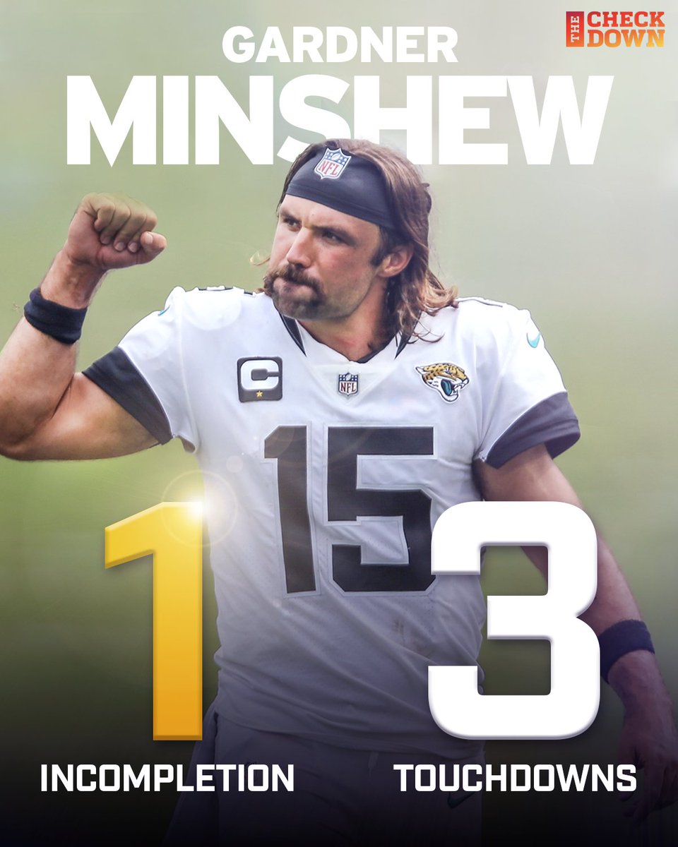 thecheckdown's tweet image. Week 1 was almost perfection for Minshew 👀