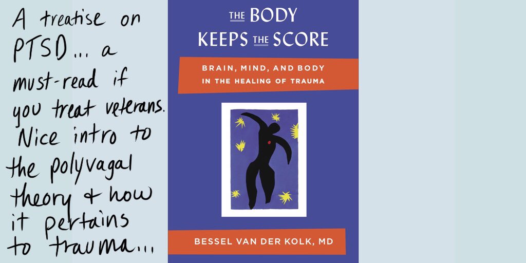MariaConleyMD's tweet photo. Just finished this book in audio-great read.  Explores the efficacy of different therapies for PTSD.  CBT often less effective than massage or other body-centered treatments. https://t.co/EbxAtcnr7x