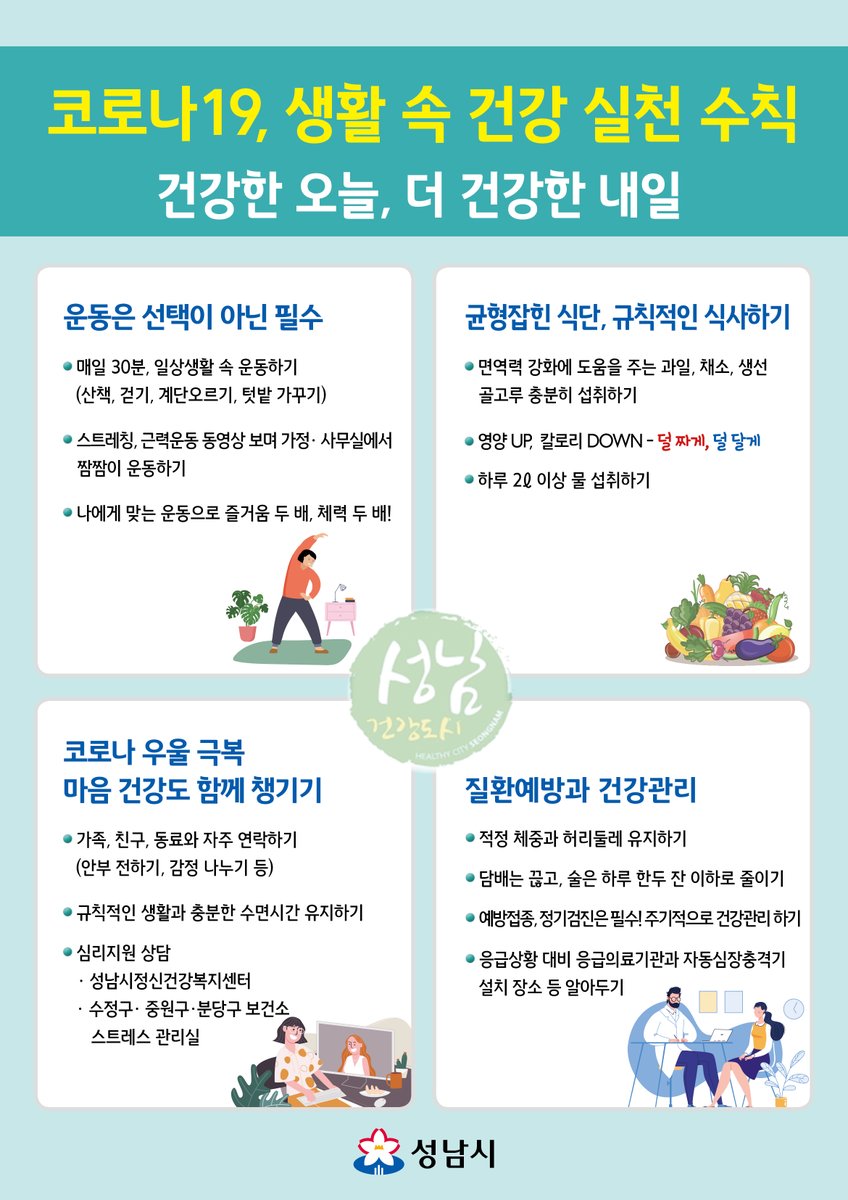 jinson22's tweet photo. 코로나19 장기화로
건강한 생활습관 유지가 중요해 졌어요.
성남시. https://t.co/mec7vhXqlL
