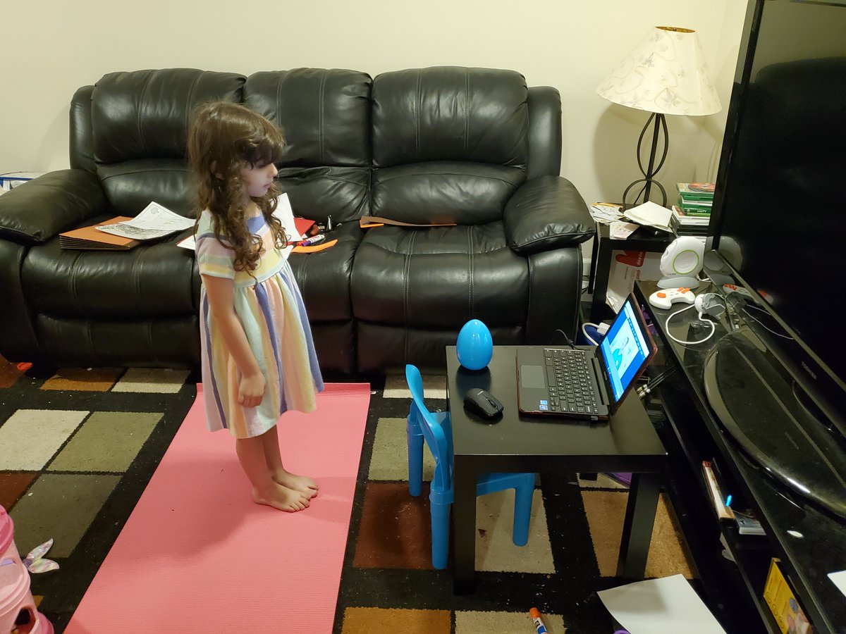 Darcy loving Friday PE lesson - Cosmic Kids Yoga.  Great job Darcy!!!!