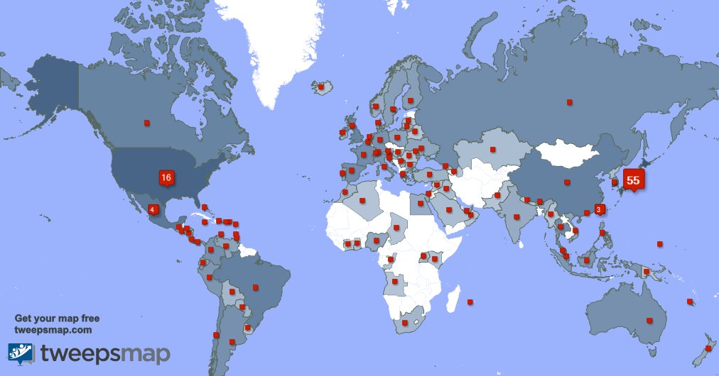 My followers are in Japan(55%), USA(16%)... Get your map too: https://t.co/zoHTMbeYMs 