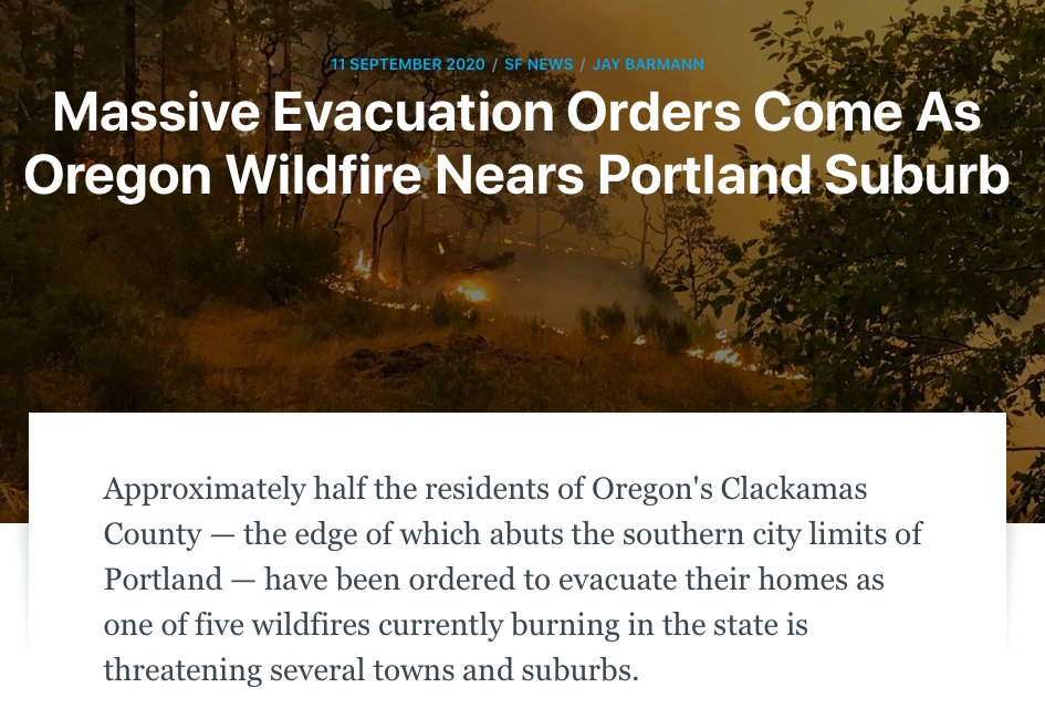 Due to dry conditions, fires have ravaged usually wet areas of Oregon, and 200,000 people in the Portland suburbs had to evacuate. While that might sound like a lot of people, billions of people, largely in the Global South, will be displaced w/out action.  https://openknowledge.worldbank.org/handle/10986/29461