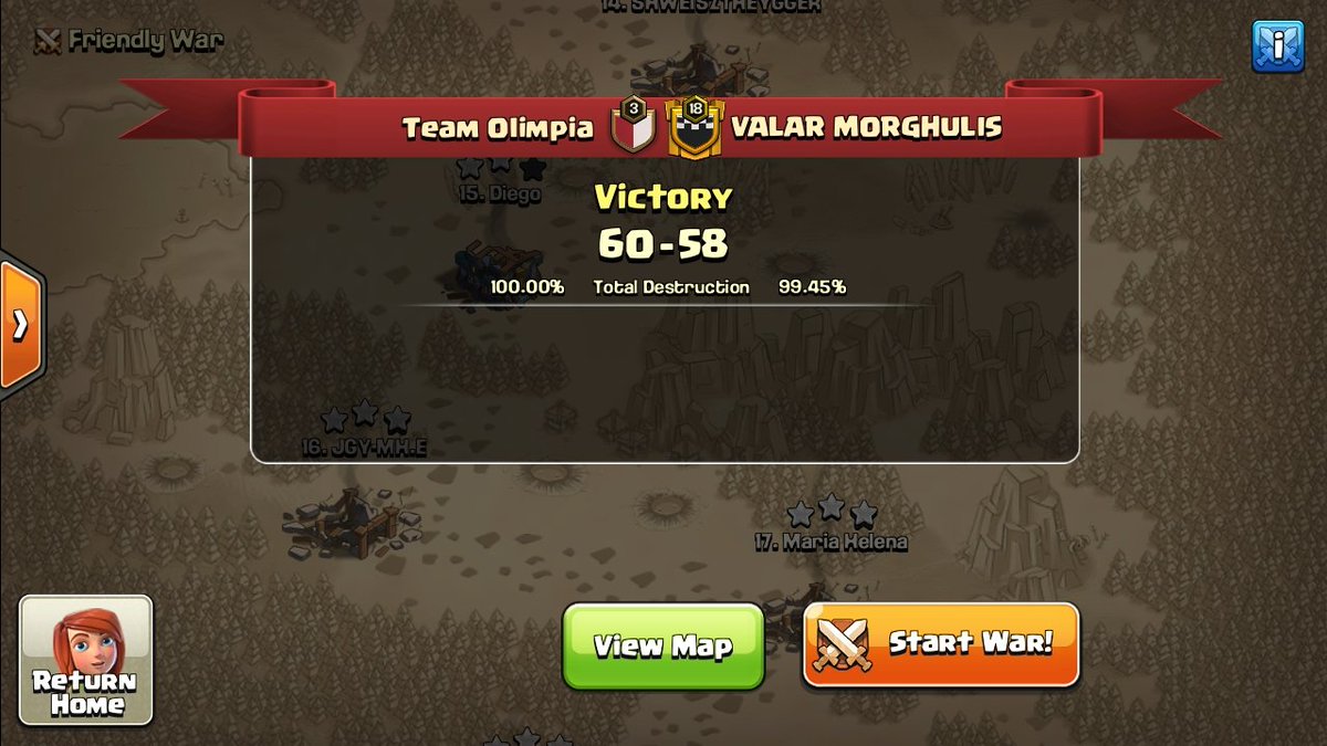 Que início de temporada foi esse pela Elite15 da <a href="/champwarleague/">Champions War League</a>. Uma das guerras mais insanas que já jogamos. Pw com 3 ataques sobrando. 😎
@EquipeJgy e Team Olimpia mitando juntos na CWL. GG <a href="/Valar_MorCoC/">Valar Morghulis</a> 🔥🔥🔥