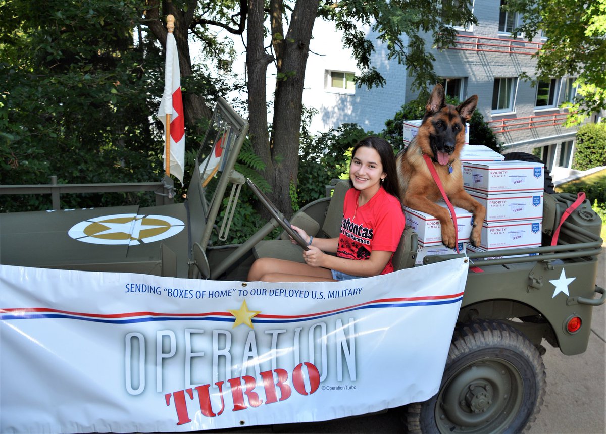 OperationTurbo's tweet image. One of Operation Turbo's our volunteers Anna and Kona ready for a delivery in our friend's 1944 Willys medical Jeep. ❤️🇺🇸💙⭐

#veterans #military #deployedlife #deployed #militarycarepackage #carepackages #BoxesofHome #USNavy #USMarines #USArmy #USAirForce #USCoastGuard #merica