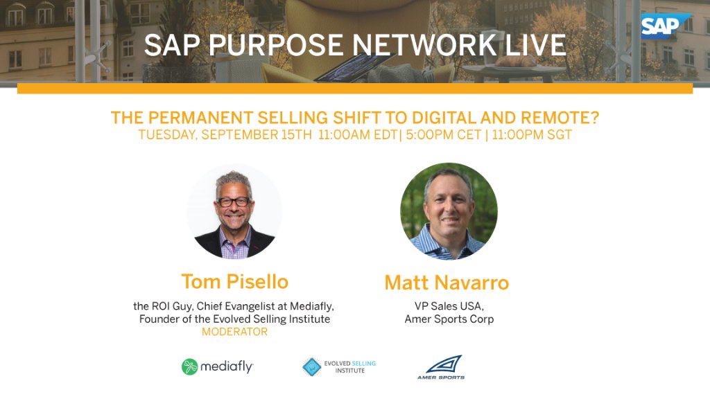 SAP_CX's tweet image. Join @TPisello, the ROI guy, and Matt Navarro, VP Sales, @Amer_Sports Corporation as they tackle digital and remote trends of our times, and the need for accelerating sales enablement transformation.
Join us on the #SAPPurposeNetwork to learn more ▶️ sap.to/6017Gt5g3
