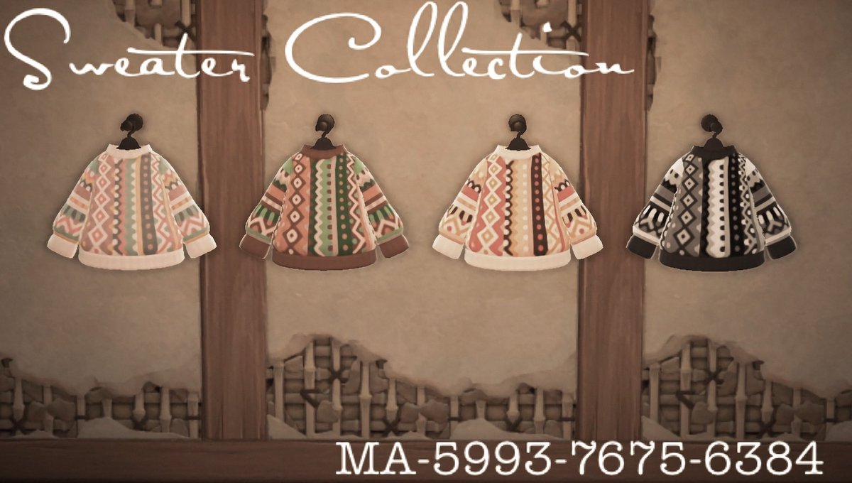 the early days on my new island without an ables were absolutely killer so I made a bunch of sweater designs to wear instead of the ugly default plaid shirt! perfect for the fall and winter season ❄️🍂

#acnh #ACNHDesign