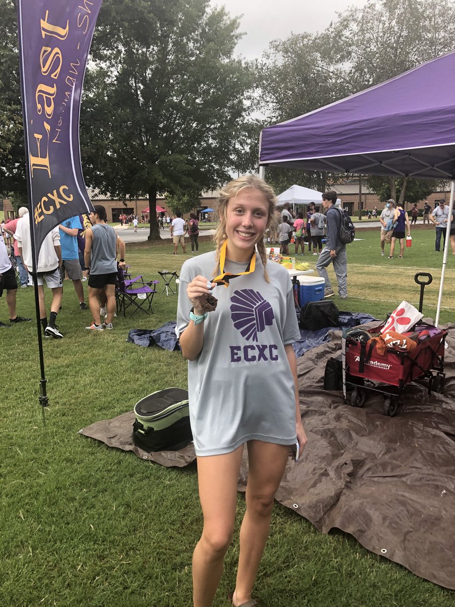 EastCowetaHigh's tweet photo. EC XC: Leah Pfaff brings home some jewelry at Saturday’s Carrollton meet! She finished 6th out of 155 runners! Way to blaze the trail, Leah! We are so proud of you! Coweta Cup next Saturday (9/19) at Newnan Utilities! #TogetherECHS #Medalist https://t.co/0M9Oi3ALTj