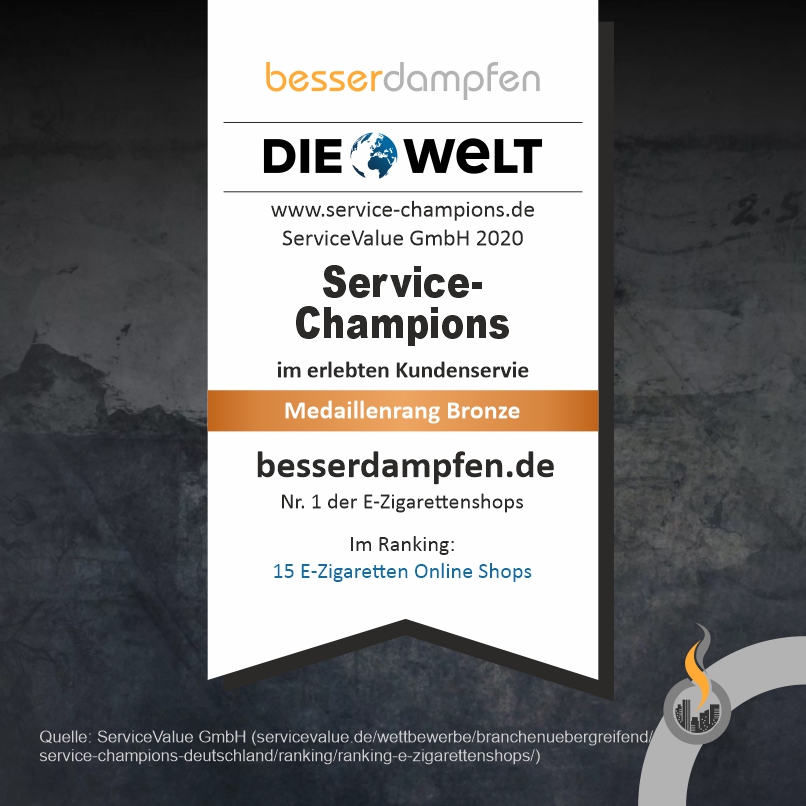 besserdampfen's tweet photo. 🏆 SERVICE-CHAMPIONS 2020
4x in Folge Nr. 1 der E-Zigarettenshops 💪
https://t.co/imwdf8VIvz
===
#besserdampfen #vapeshop #dampfershop #vape #vaping #dampfen #dampfer #testsieger https://t.co/Phtjh10ghK