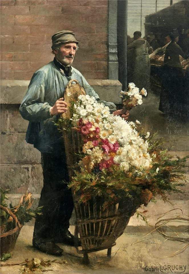 Gabriel Gruchy (France, 1831-1906)
~An Old Seller of Flowers