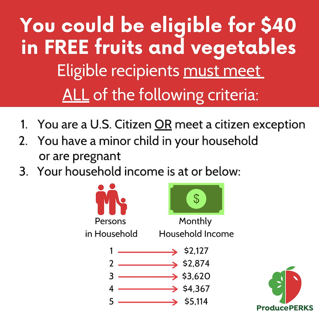 watchusthrive's tweet photo. The Fruit and Vegetable Coupon Program offers $40 in coupons for FREE fruits & vegetables to families who qualify. Customers can sign up at @NsideFarmersMkt (9/16, 4-7p) & @FindlayMarket (9/19, 8a-2p). Info: https://t.co/y4PErDCbJ6. #ProducePerks #youSNAPweMATCH @ProducePerks https://t.co/CCW4op9t8J