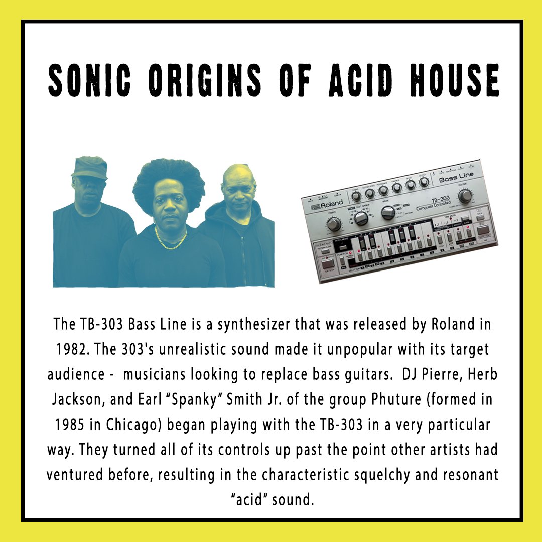 wfhbradio's tweet photo. Acid House is a genre of electronic music tracing back to the 1980s in Chicago, and the numerous Black producers &amp; DJs who pioneered the sound. SWIPE 👉  for an introduction!
#FairPlay @CommunitySoundsLike #AcidHouse #WFHBMusic #beatparty

PLAYLIST - https://t.co/L3xOhmjTx3 https://t.co/qLzWOpP0Q1