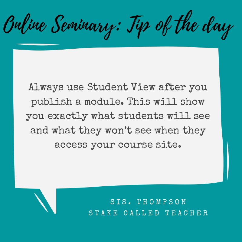 ReligiousEdTech's tweet photo. Today’s Online Seminary using Canvas #tipoftheday comes from Sis. Thompson, an Early Morninf Seminary Teacher.  
#ldsseminary 
#churchofjesuschristoflatterdaysaints 
#churchedtech https://t.co/MJ87iJdtlH