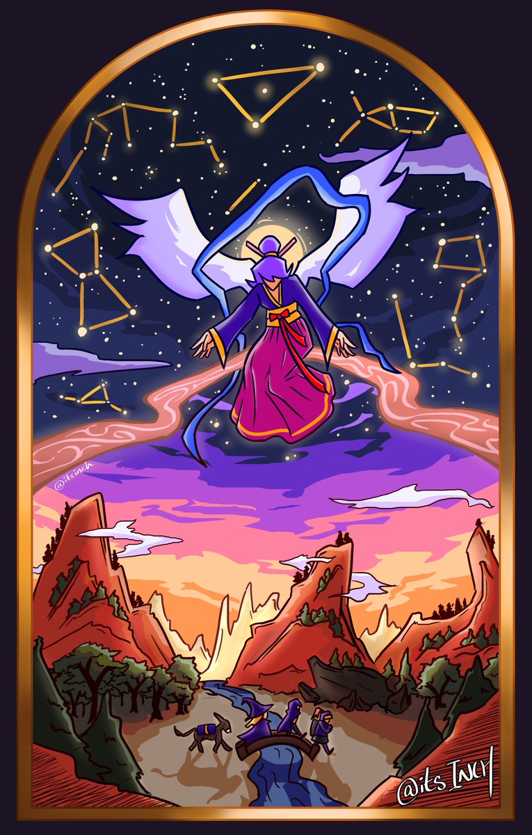 itsinch's tweet photo. Experimenting with style and color. This was supposed to be a quick warm-up sketch but it turned out so well that it became a whole #illustration. 

"The Maiden of Journeys rests upon the stars and watches over those embarking on new adventures" https://t.co/ZzBnKpxv9E