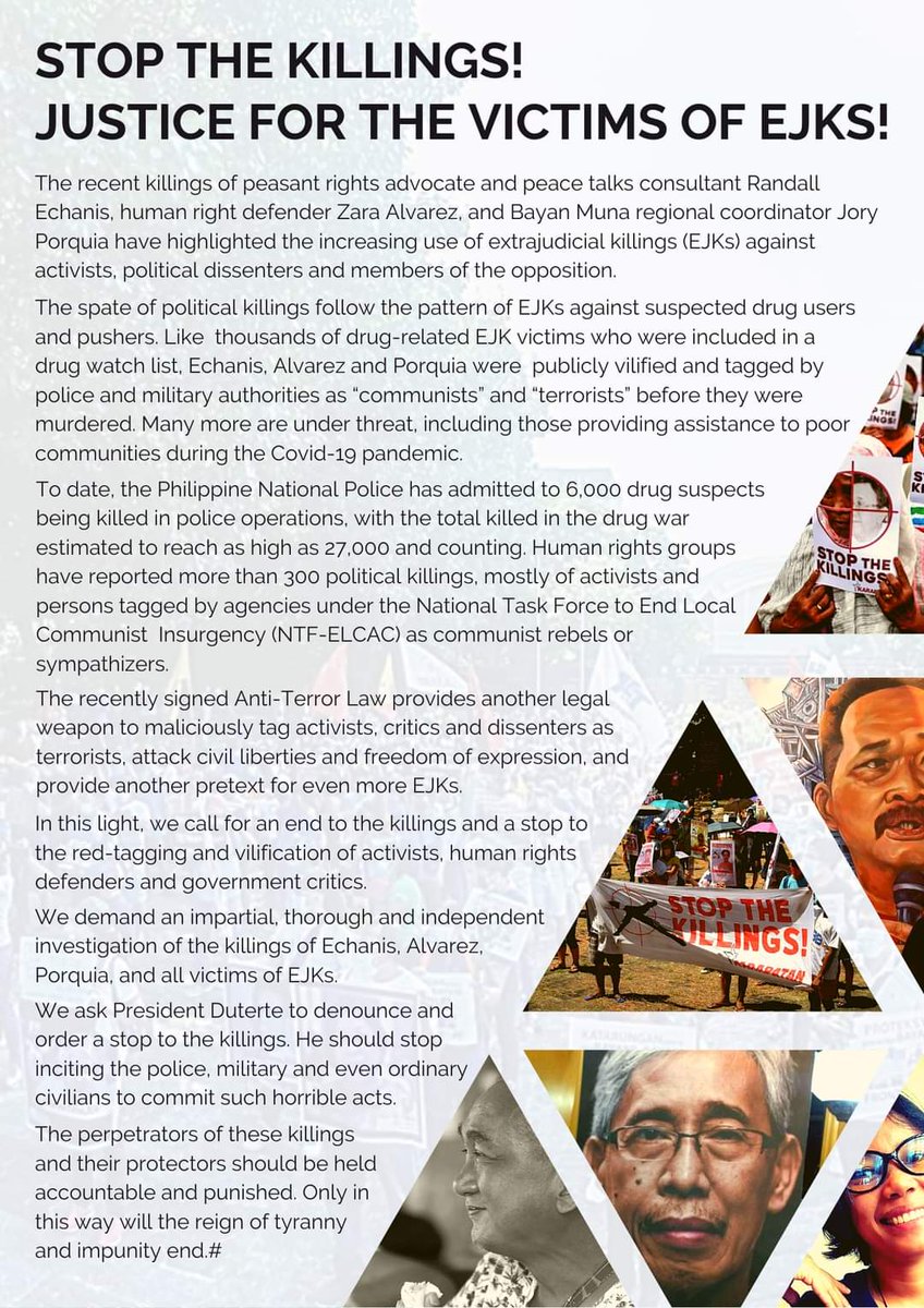 natoreyes's tweet photo. Today is the Global Day to #StopTheKillingsPH. This coincides with the opening of the session of the UN Human Rights Council. More than 500 human rights advocates are calling on the Philippine government to stop the killings and bring the perpetrators to justice. https://t.co/1hl7H20axo