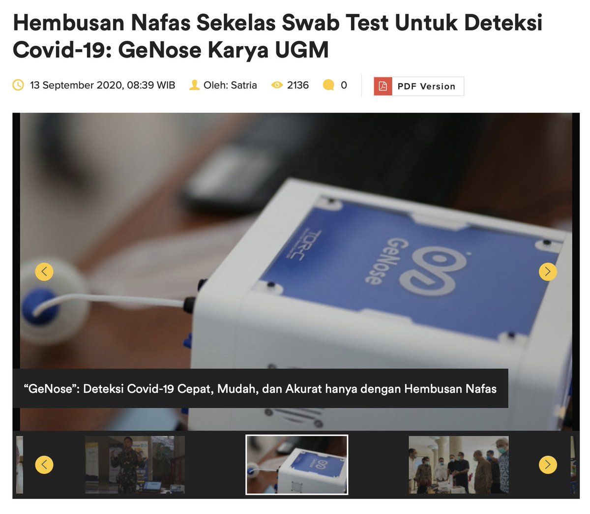lantip's tweet photo. menarik!
lama tak terdengar lagi inovasi apa dari kampus-kampus  terkait covid, ada kabar dari UGM, bikin deteksi covid melalui hembusan nafas.

tingkat akurasi 97% 
semoga lolos uji klinis, dan bisa dimanfaatkan.

https://t.co/pE5hKlfpCk https://t.co/2Rnv70BuAd