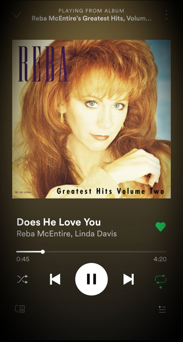 bigdan071288's tweet photo. My playlist tonight #Reba #Freedom #GoingOutLikeThat #Remix #DoesHeLoveYou https://t.co/XFpdMp4cwB
