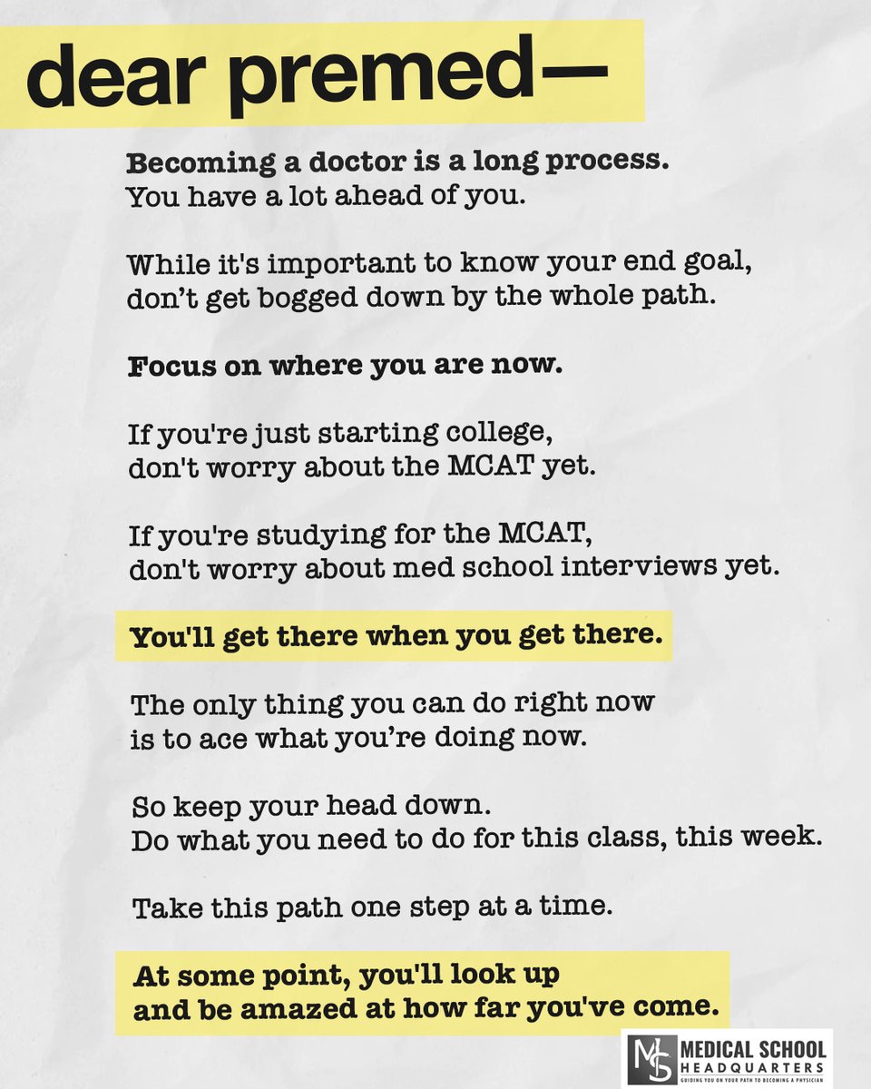 Medical School HQ on X: "Dear premeds—save this post to read when you're  feeling bogged down! 😩😩😩⁣ ⁣ These quotes were based on advice from Zane,  a nontraditional student and flying trapeze