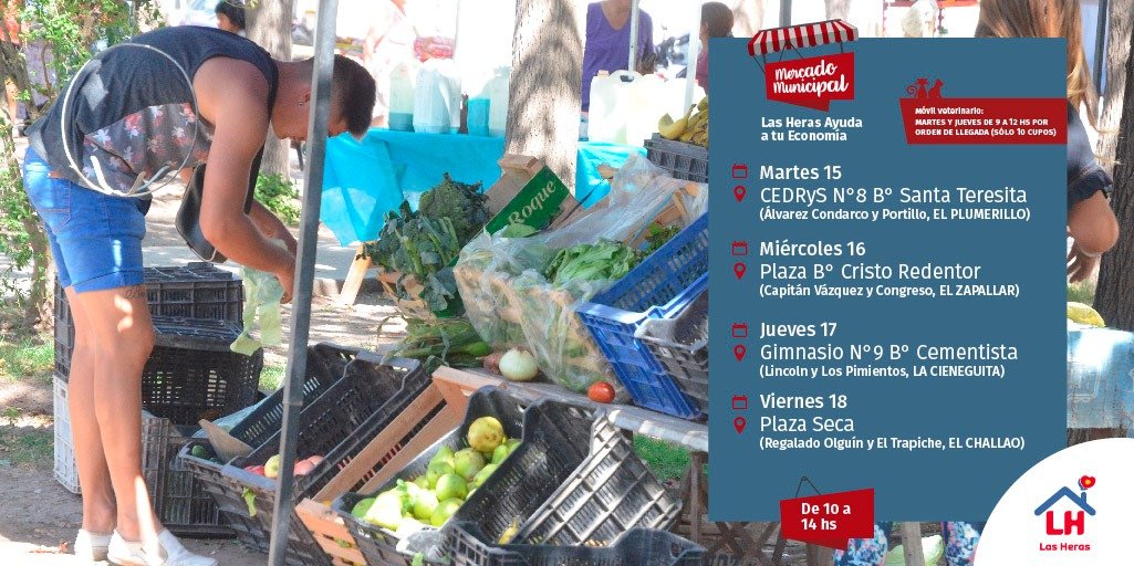 🧀🌽🍞Agendá los lugares que #MercadoMunicipal ➕ #LHAyudaATuEconomia visitará la próxima semana, martes, miércoles, jueves y viernes de 10 a 14 horas. 👇🏻 Alimentos, art. de limpieza, garrafas a precios económicos, junto al Móvil de Veterinaria martes y jueves.