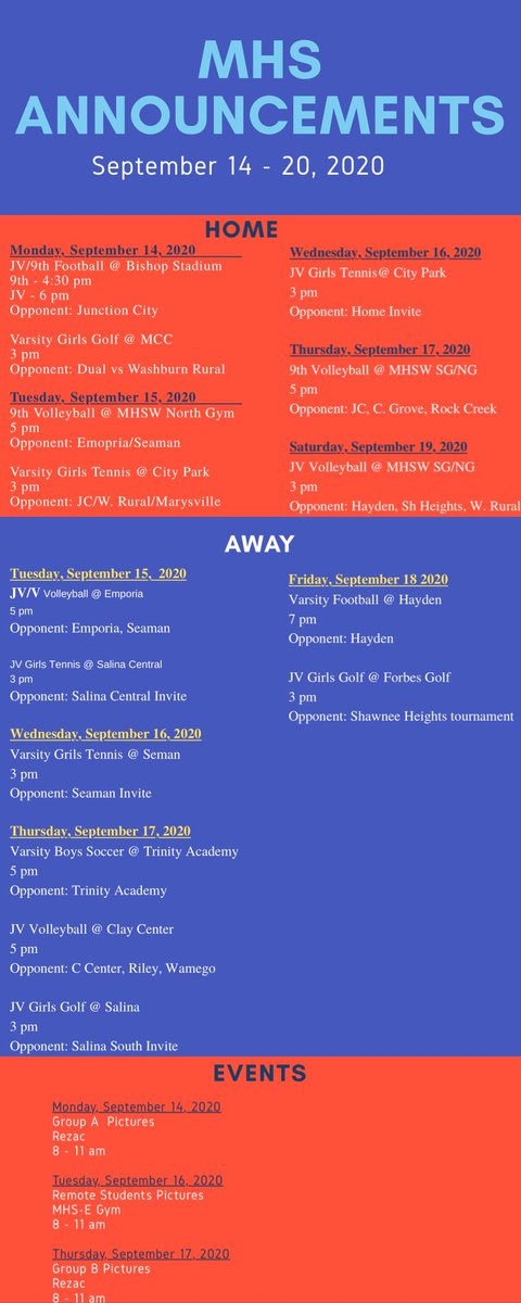 MHSusd383's tweet photo. Weekly announcements. @MHSMentorOnline @michaeldmhs383 @usd383 https://t.co/HvUdmCKUco