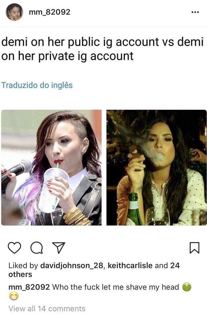 Demi en esa cuenta subia cosas relacionadas con su musica, proyectos a futuro, fotos personales con su familia y de cuando era chiquita, memes que le hacian los fans etc.