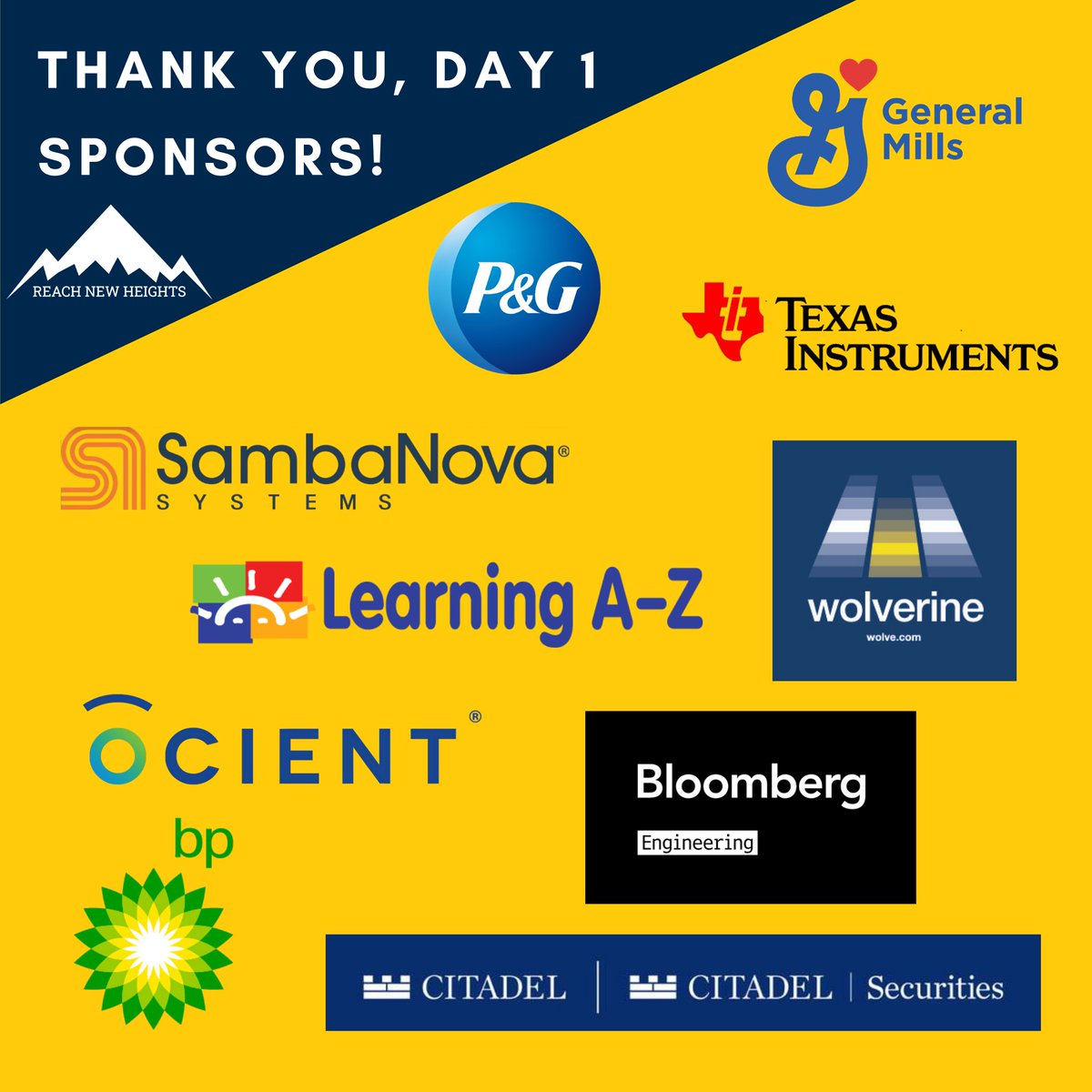 Thank you to our Day 1 Sponsors! 
Reminder Career Fair will run from 8AM - 5PM. 
Hop onto our virtual Help Desk if you run into problems:  umich.zoom.us/j/91986314713!