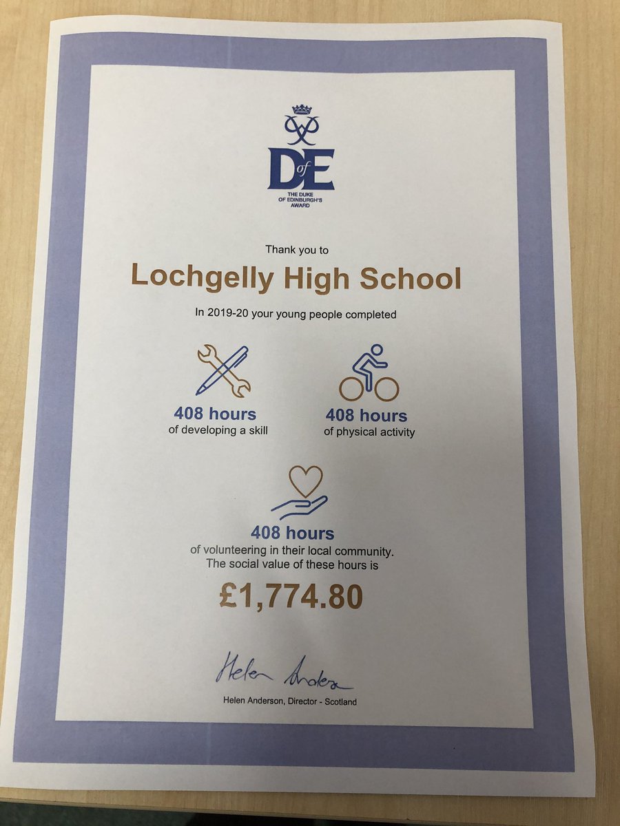 LochgellyHS's tweet photo. So proud of all LHS young people involved in clocking up these hours volunteering for Duke of Edinburgh last session- well done #Respect https://t.co/VaJ2p44sDo